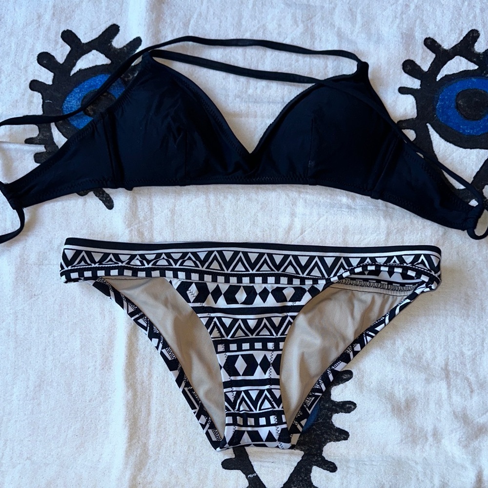 J. Crew Black and White Geometric Patterned Swimwear